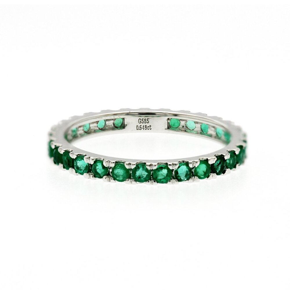 0.64 CT Natural Emerald14K White Gold Eternity Band Ring Size 4.5